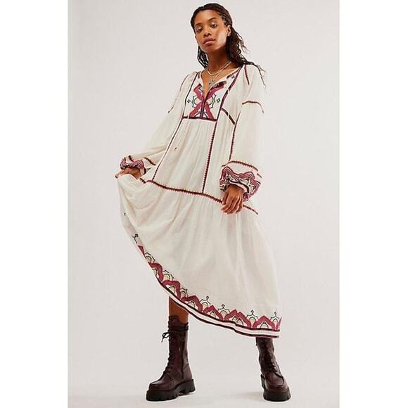 New FREE PEOPLE Sweet Escape Midi Dress $198 X-SMALL Ivory Boho Embroidered - Picture 1 of 9